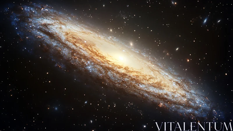 Spiraling starlit galaxy wrapped in glowing golden light.