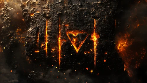 Molten Fire Checkmark: Fiery Destructive Symbol Engulfed in Flames and Smoke.