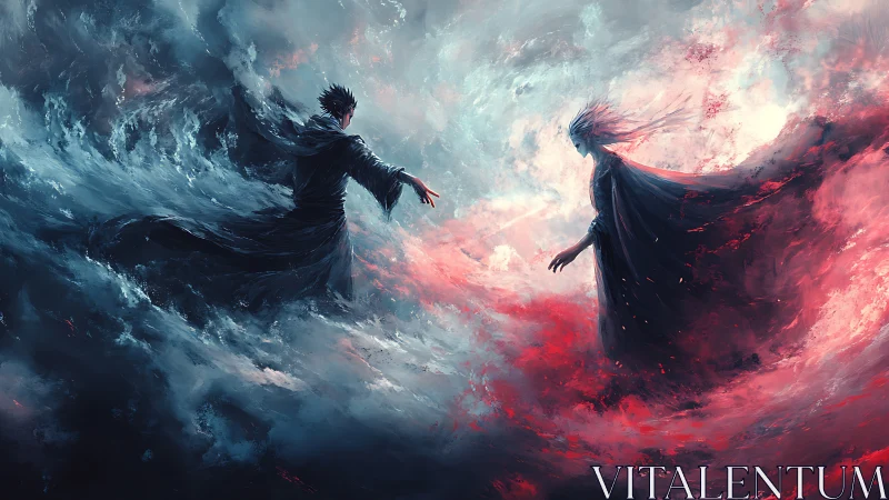 Two mystical figures reaching across swirling stormlight.