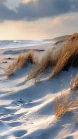Whispered winter light along windswept seagrass dunes.