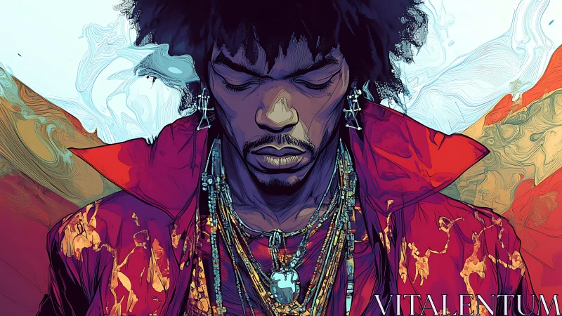 Crimson soundwave oracle in jeweled midnight reverie.