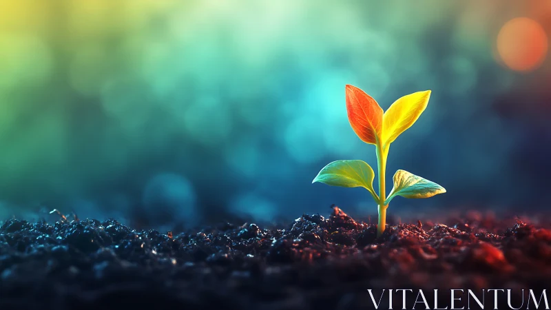 Sprouting spectrum leafling stretches toward painted dawn sky