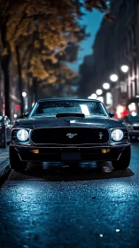 Classic muscle car rendered in cinematic nocturnal street lighting