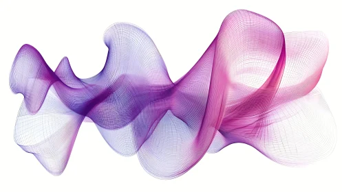 Flowing violet and magenta waveforms curve across white space