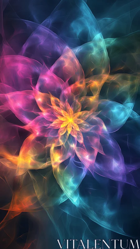 Radiant fractal flower swirling in luminous neon hues.