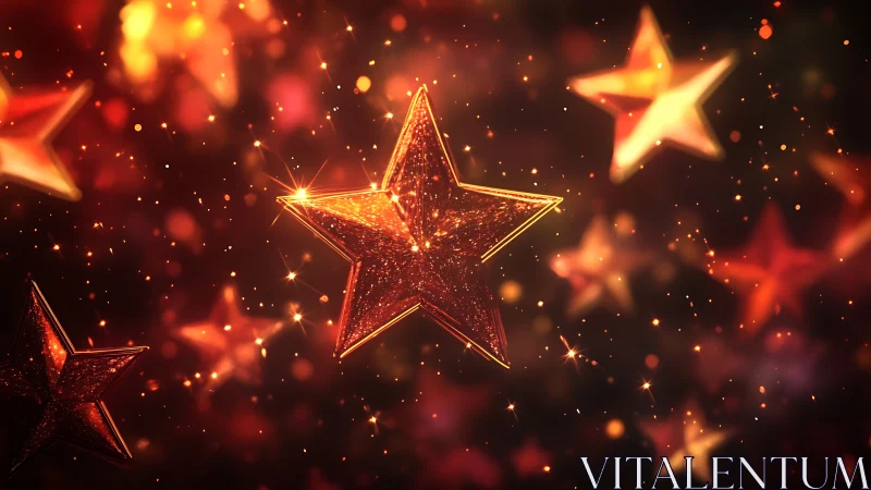 Glowing golden star floats in a festive cosmic sparkle haze