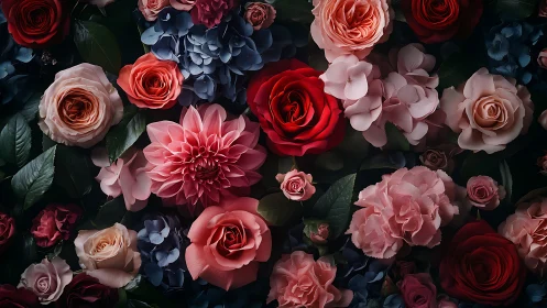 Velvet Garden Symphony: Blooming Layers of Rose & Dahlia Splendor