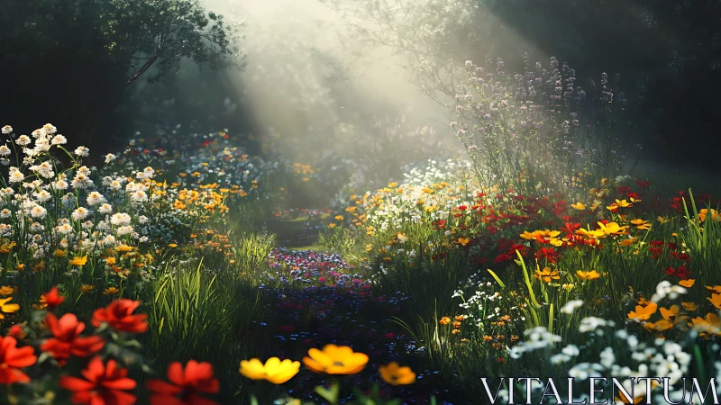 Sunlit wildflower lane where morning quietly hums awake.