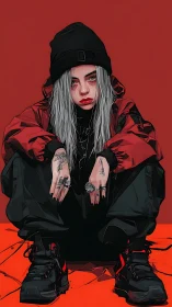 Vector-stylized streetwear portrait with high-contrast shading.