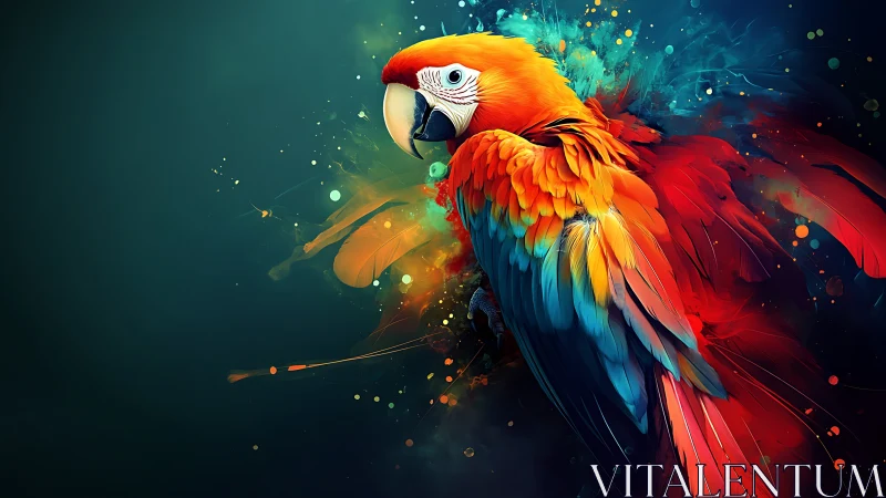 Digital macaw illustration isolates subject against dark field