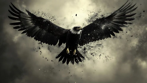 Majestic eagle soaring in dramatic digital art with dark clouds.