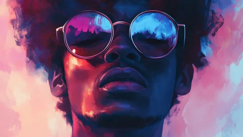 Neon-lit portrait uses reflective lenses and dual-color rim lighting