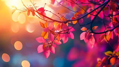 Autumn Leaves Glowing in Golden Sunset Light.