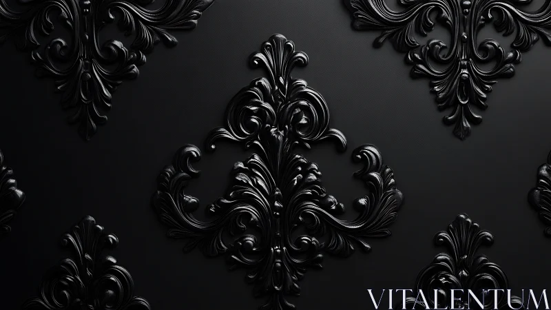 Midnight baroque swirls in glossy black ornamental calm.