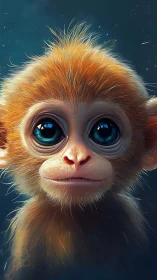 Digital portrait of wide-eyed baby monkey in close-up.