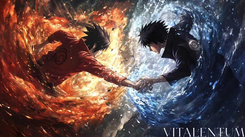 Fiery and watery warriors collide in a swirling, vivid clash