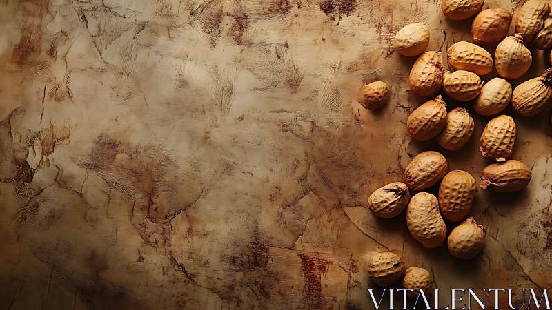 Whole peanuts scattered on textured brown stone surface.