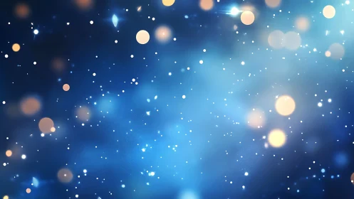 Blue bokeh light background with floating particles detail.