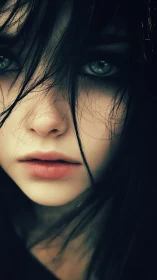 High-resolution digital portrait of melancholic gaze closeup.