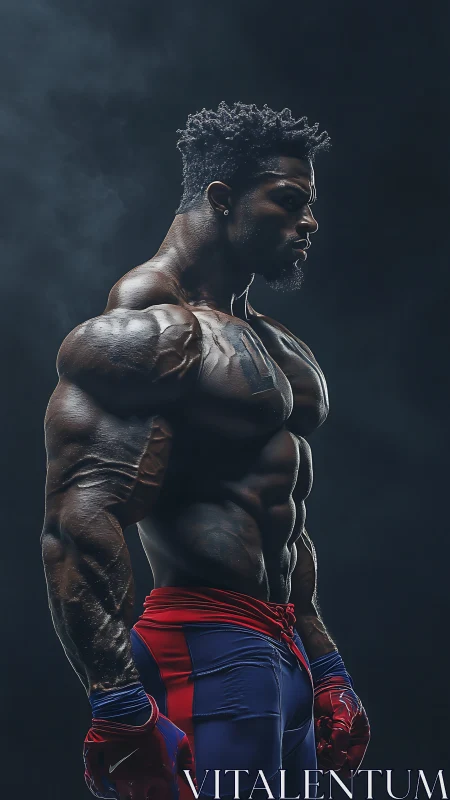 Muscular male athlete in dramatic side profile lighting.