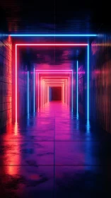Neon tunnel corridor glows with vivid geometric symmetry.
