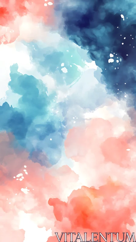 Billowing coral and teal watercolor cloud fusion artwork.