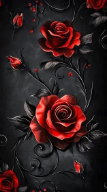 Red Roses on Dark Ornamental Background.