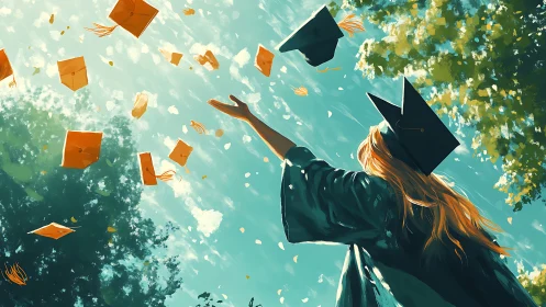 Graduate throws cap toward bright sky during celebration