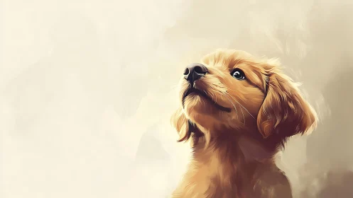 Wide eyed golden puppy in soft-sun daydream haze.