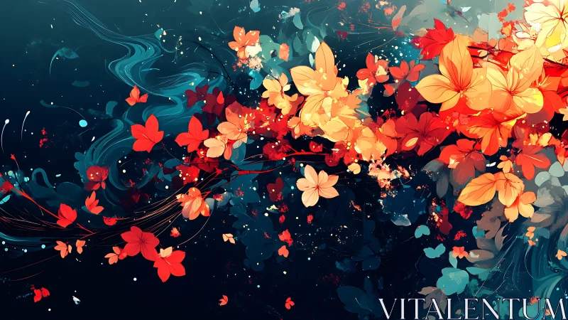 Chromatic Floral Emergence: Layered Botanical Forms Against Deep Teal.