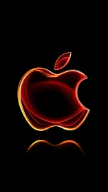 Luminous red apple silhouette glowing in the dark night.