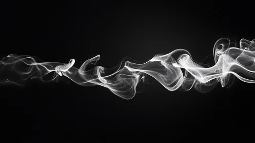 White smoke plume twists horizontally over deep black background