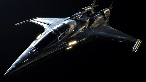 Stealth starfighter showcases sleek carbon hull and LEDs.