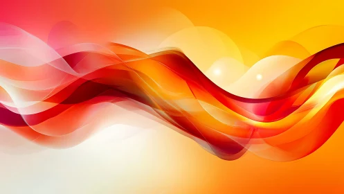 Glowing ribbons of orange and red drift in a soft golden sky