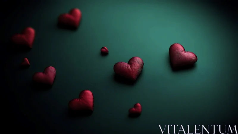 Crimson Hearts Scattered on Emerald Canvas