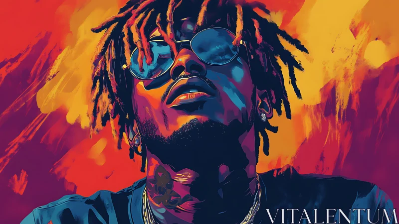 Vibrant neon portrait captures confident urban music energy