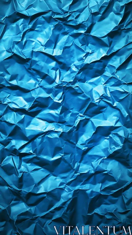 Crumpled metallic blue foil surface with random folds.