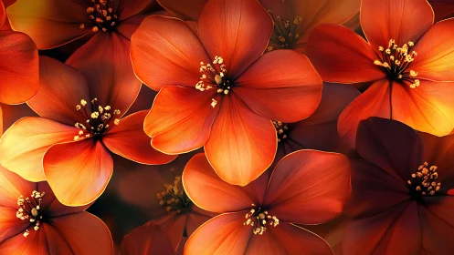 Luminous Red Flowers with Golden Stamens.