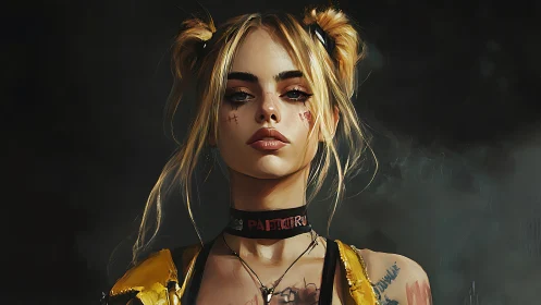 Rebellious blonde punk heroine in moody digital portrait.