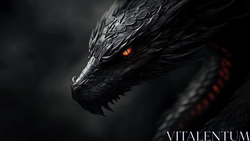 Gleaming obsidian dragon watches quietly in the shadows