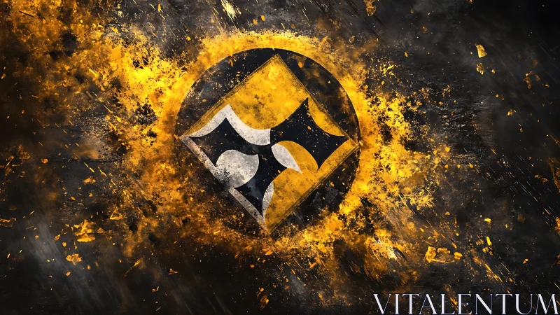 Explosive abstract emblem rendered in high-impact digital paint