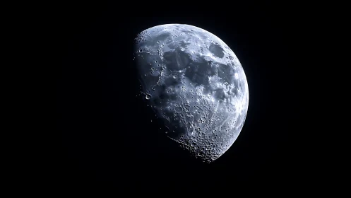 Lunar crescent close-up revealing craters in sharp relief.