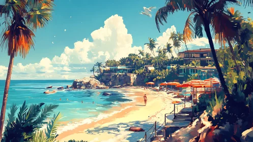 Tropical Coastal Paradise with Palm Trees and Turquoise Waters