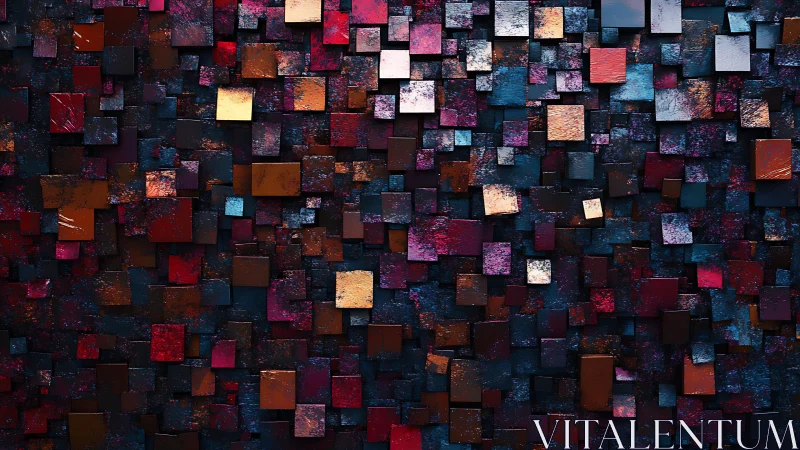 Vibrant geometric abstract art with textured colorful squares.