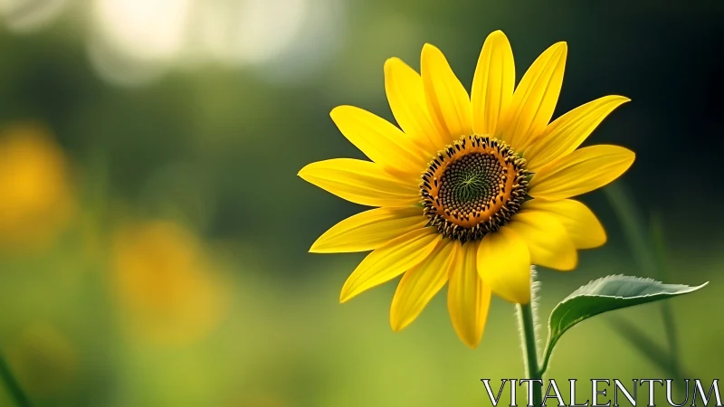 Sunflower in shallow focus reveals radial floral symmetry
