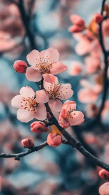 Pink flowering branch with blurred background environment.