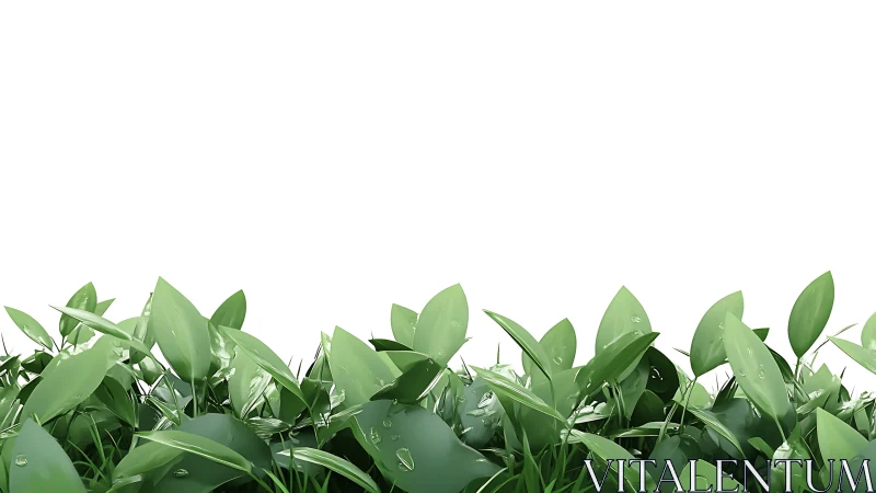 Dense green foliage with moisture droplets under high-key lighting