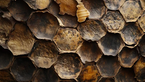 Close-up of natural wasp nest hexagon cells in rustic style.
