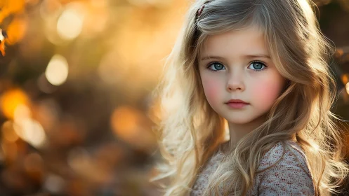 Portrait of Young Child with Long Hair in Warm Lighting