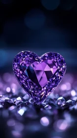 Faceted Purple Heart Crystal on Bokeh Background.